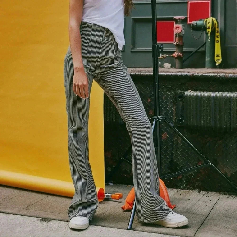 NWT Free People Jayde Flare Jeans Railroad Stripe 24 - Picture 1 of 16